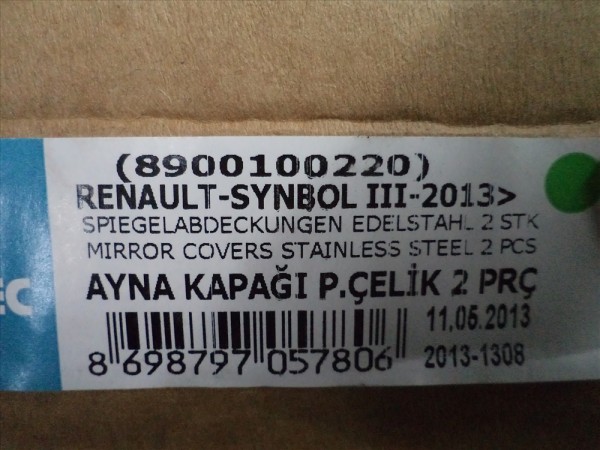 Renault Symbol Krom Ayna Kapağı Takımı 8900100220 YP (AA-130/İG-120)