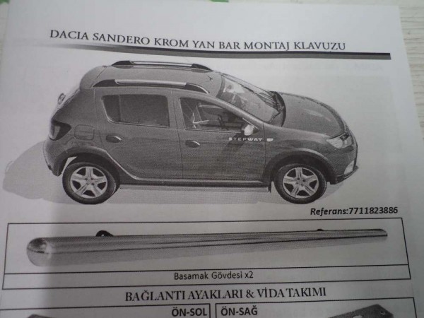 Dacia Sandero Yan Bar Basamak Takımı Orjinal Sıfır 7711823886 YP (AA140)